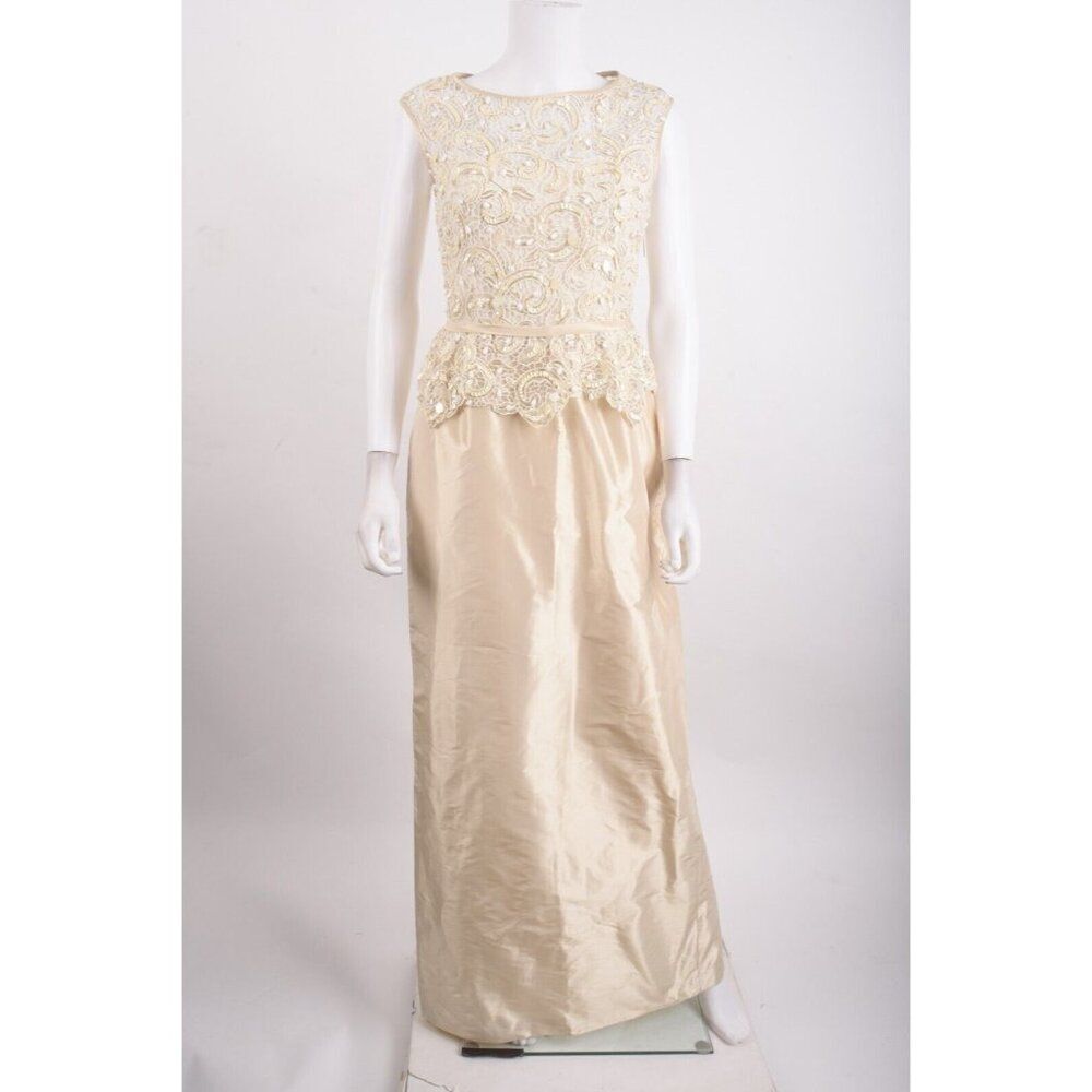 Teri Jon Rickie Freeman Womens Evening Gown Dress Size 6 Sequin Champagne NWT